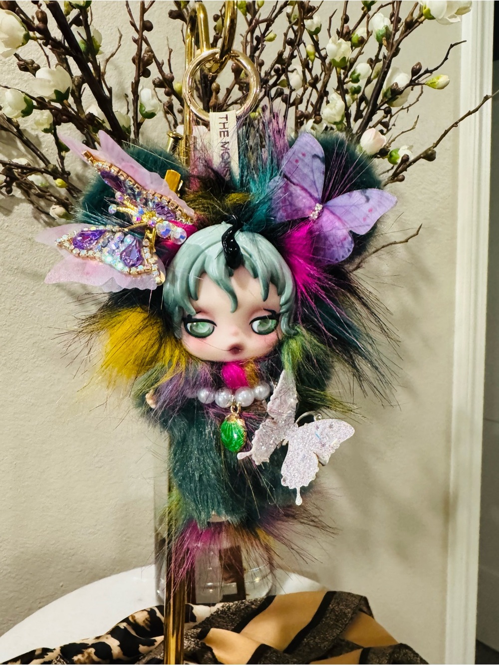 Custom Skullpanda Multicolor Fur Bag Charm with Accessories
